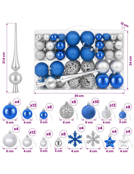 Set di Palline di Natale 111 pz Blu e argento 6 cm Polistirolo