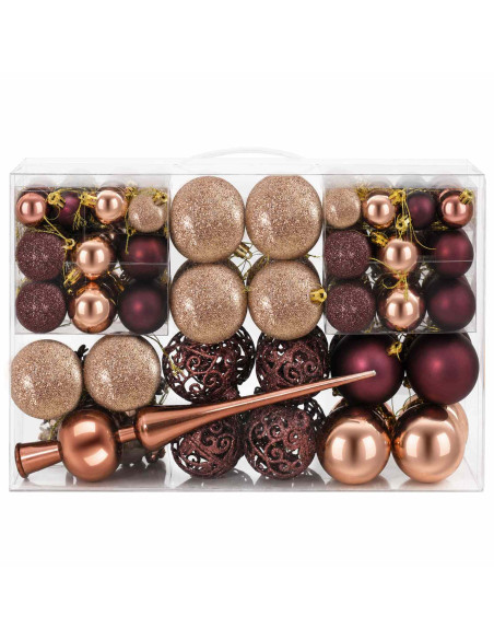 Set di Palline di Natale 111 pz Champagne e marrone 6 cm