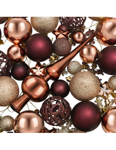 Set di Palline di Natale 111 pz Champagne e marrone 6 cm