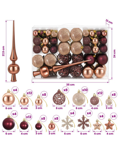 Set di Palline di Natale 111 pz Champagne e marrone 6 cm