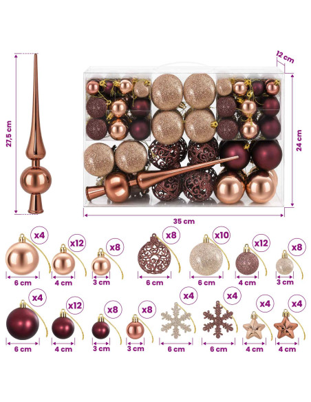 Set di Palline di Natale 111 pz Champagne e marrone 6 cm