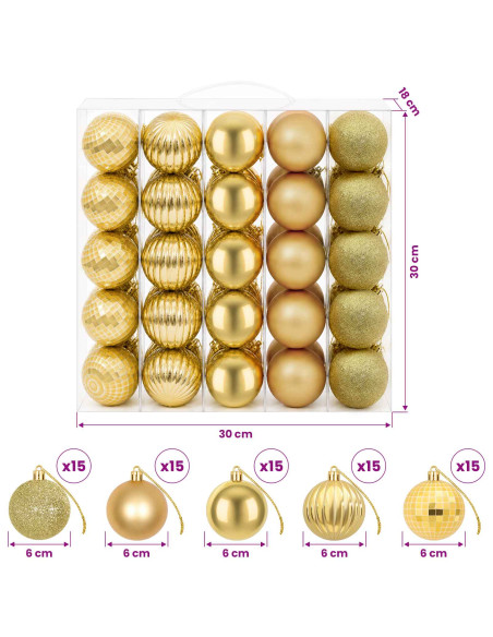 Set di Palline di Natale 75 pz Oro 6 cm Polistirolo