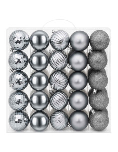 Set di Palline di Natale 75 pz Bianco e Grigio 6 cm Polistirolo 2