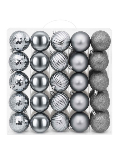 Set di Palline di Natale 75 pz Bianco e Grigio 6 cm Polistirolo