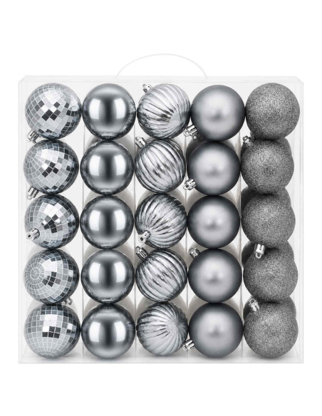 Set di Palline di Natale 75 pz Bianco e Grigio 6 cm Polistirolo