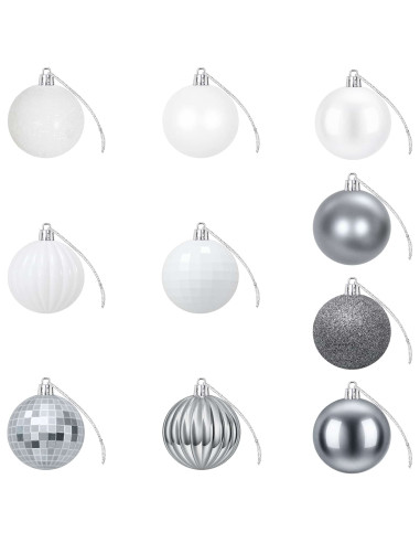 Set di Palline di Natale 75 pz Bianco e Grigio 6 cm Polistirolo