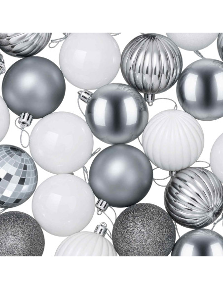 Set di Palline di Natale 75 pz Bianco e Grigio 6 cm Polistirolo