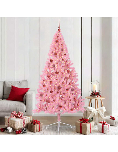 Albero di Natale artificiale con luci integrate Rosa 210 cm PVC