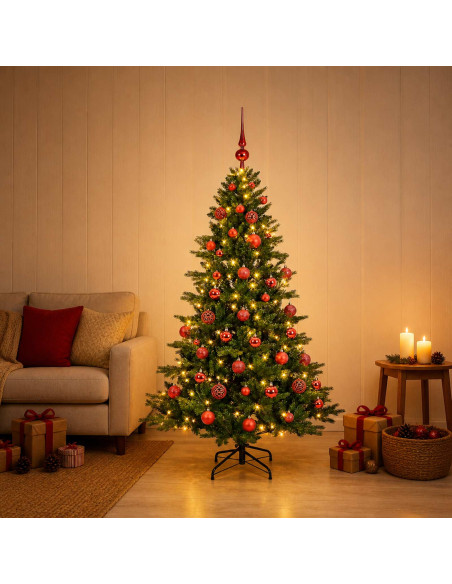 Albero di Natale artificiale con palline 150 cm 150 LED