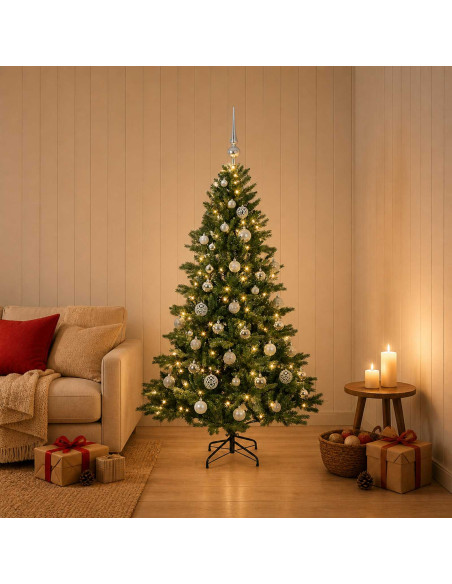 Albero di Natale artificiale con palline 150 cm 150 LED