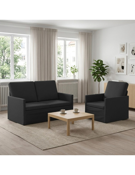 Set di divani 2 pcs Nero Tessuto