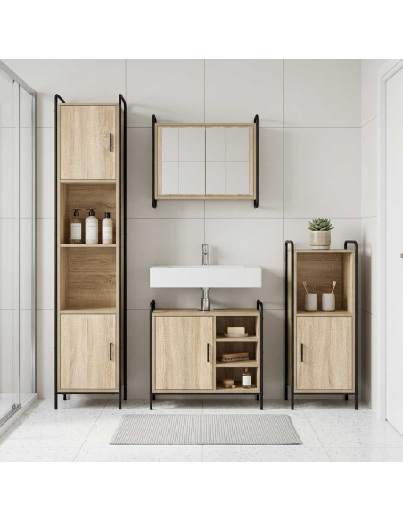 Set di Armadi da Bagno 2 pz Rovere Sonoma 65,5 x 34 x 61 cm