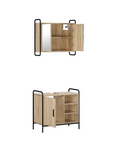 Set di Armadi da Bagno 2 pz Rovere Sonoma 65,5 x 34 x 61 cm