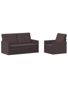 Set di divani 2 pcs Marrone Scuro Tessuto 2