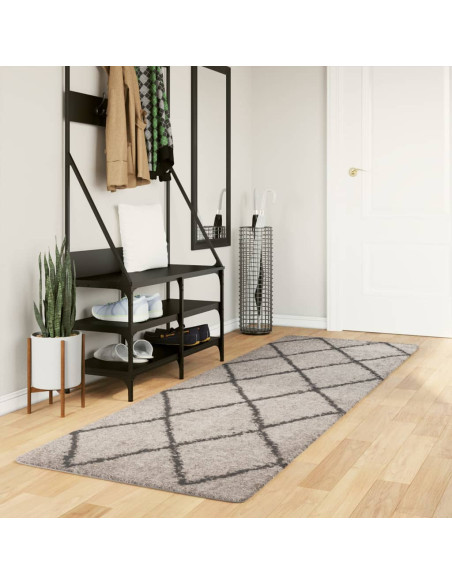 Tappeto Shaggy PAMPLONA a Pelo Lungo Beige e Antracite 80x250cm