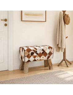 panca 60 x 30 x 45 cm Pelle Vera Marrone Patchwork