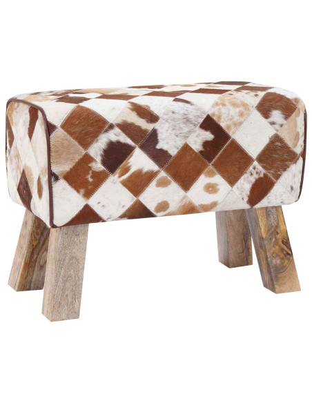 panca 60 x 30 x 45 cm Pelle Vera Marrone Patchwork