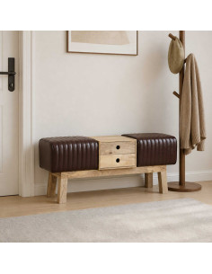 panchina 110 x 30 x 45 cm Pelle Vera Marrone Scuro