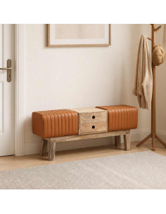 panchina 110 x 30 x 45 cm Pelle Vera Marrone