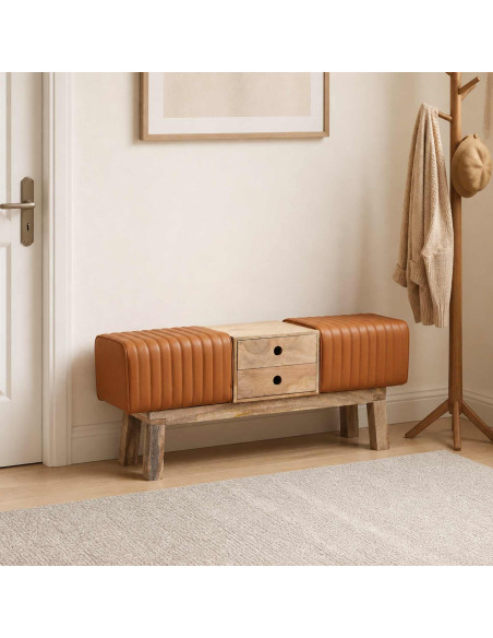 panchina 110 x 30 x 45 cm Pelle Vera Marrone