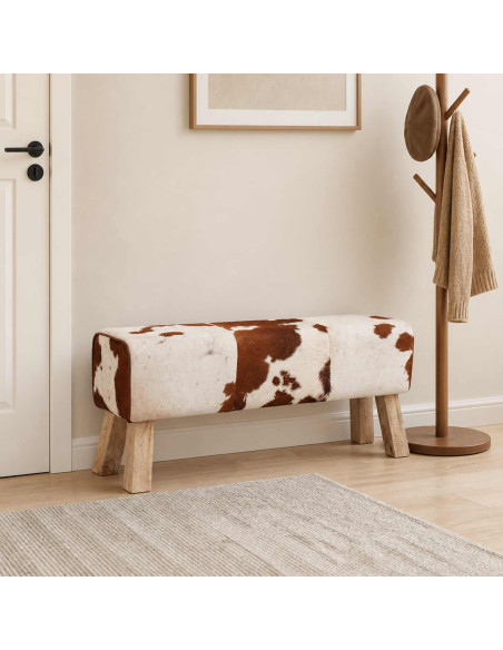 panchina 110 x 30 x 45 cm Pelle Vera Marrone e bianco