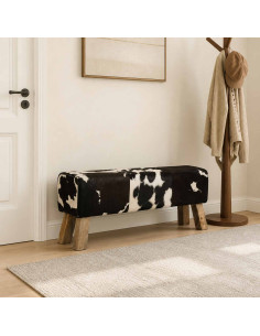 panchina 110 x 30 x 45 cm Pelle Vera Nero e Bianco