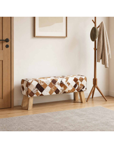 panchina 110 x 30 x 45 cm Pelle Vera Marrone Patchwork