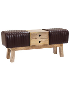 panchina 110 x 30 x 45 cm Pelle Vera Marrone Scuro 2