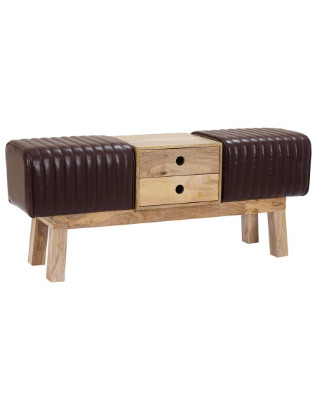 panchina 110 x 30 x 45 cm Pelle Vera Marrone Scuro