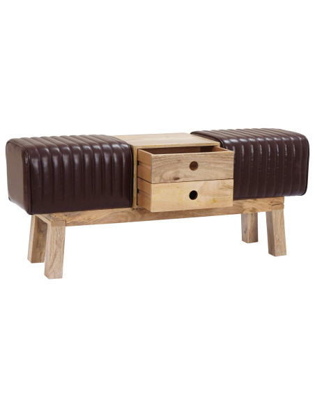 panchina 110 x 30 x 45 cm Pelle Vera Marrone Scuro