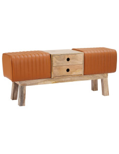 panchina 110 x 30 x 45 cm Pelle Vera Marrone 2