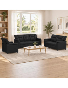 Set di divani 3 pcs Nero Similpelle