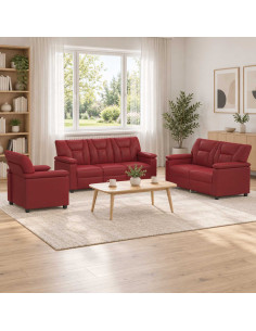 Set di divani 3 pcs Rosso Vino Similpelle