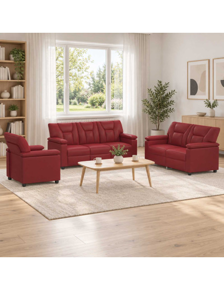 Set di divani 3 pcs Rosso Vino Similpelle