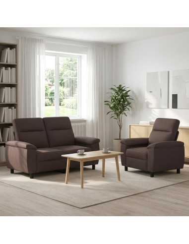 Set di divani 2 pcs Marrone Scuro Tessuto