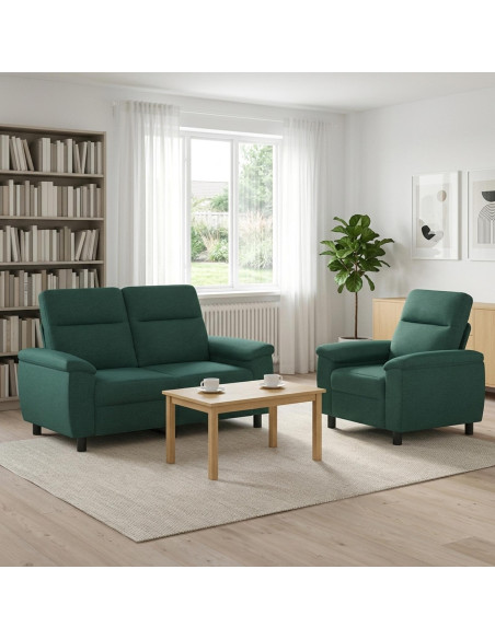 Set di divani 2 pcs Verde Scuro Tessuto