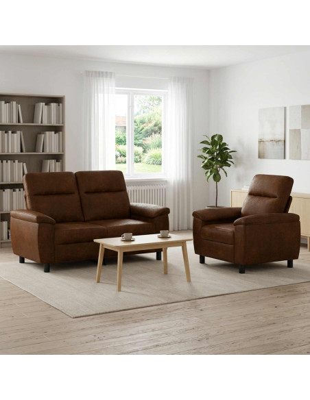 Set di divani 2 pcs Marrone Pelle Scamosciata Sintetica