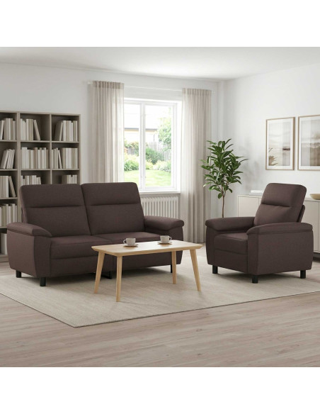 Set di divani 2 pcs Marrone Scuro Tessuto