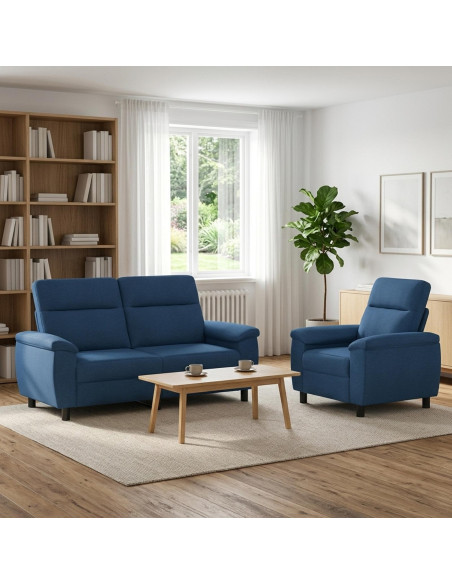 Set di divani 2 pcs Blu Tessuto