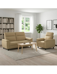 Set di divani 2 pcs Marrone Chiaro Tessuto