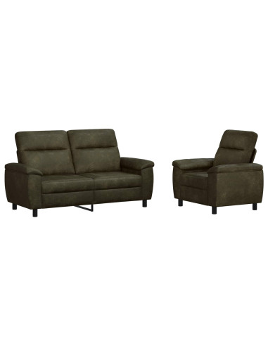 Set di divani 2 pcs Verde militare Pelle Scamosciata Sintetica