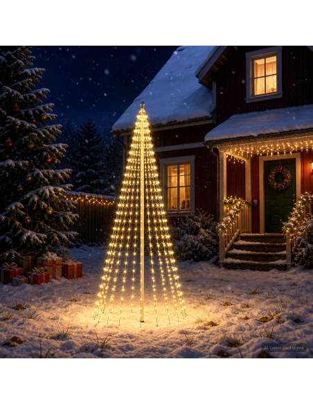 Luci per albero di Natale con picchetti e asta per bandiera