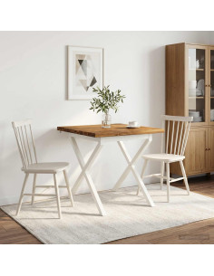 80 x 80 x 75 cm Legno di Acacia Massello Naturale e Bianco