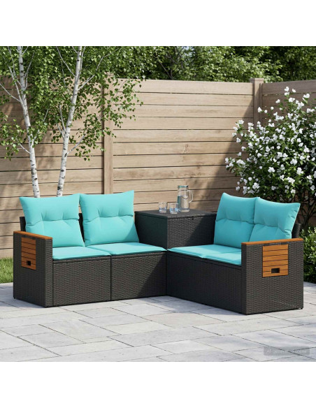 Set di divani 5 pz Nero e Blu 179 x 179 x 85 cm