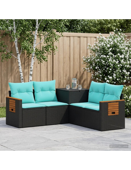 Set di divani 5 pz Nero e Blu 179 x 179 x 85 cm