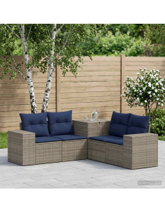 Set di divani 5 pz Grigio e Blu Navy 200 x 200 x 85 cm