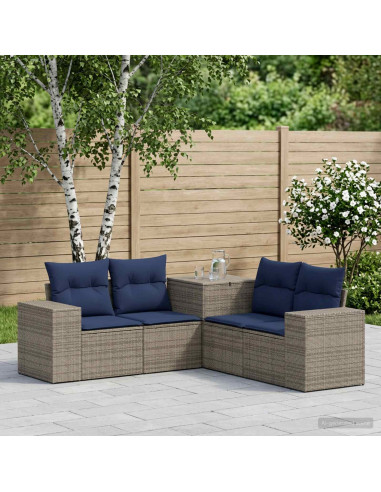 Set di divani 5 pz Grigio e Blu Navy 200 x 200 x 85 cm
