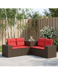 Set di divani 5 pz Marrone e Rosso 200 x 200 x 85 cm