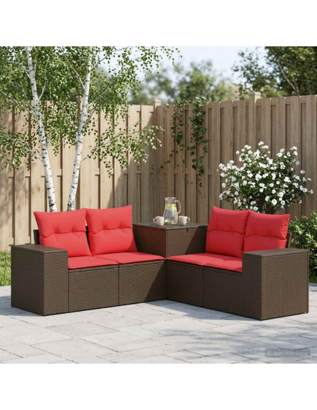 Set di divani 5 pz Marrone e Rosso 200 x 200 x 85 cm