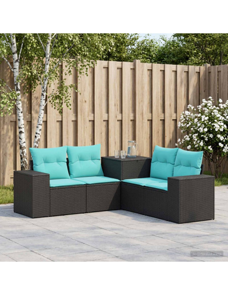 Set di divani 5 pz Nero e Blu 200 x 200 x 85 cm